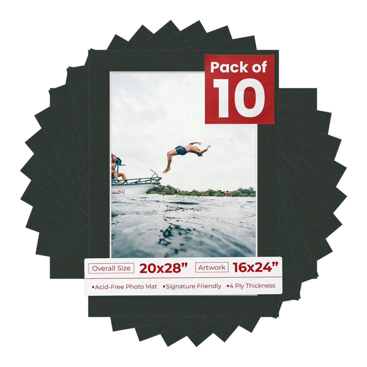 Textured Black Mat Board for 20x28 Frames - Fits 16x24 Photos